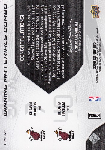 A8826- 2008-09 SPx Ganador Materiales Combos Wmcmh Shawn Marion Udonis Haslem - Imagen 2 de 2