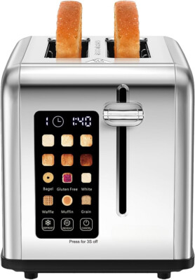 2 Slice Toaster Touch Screen 1.5'' Wide Slot, Stainless Steel Smart Bread Toaster