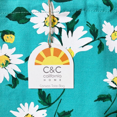 Daisy Canvas Tote Bag Turquoise Blue Large Cotton Reusable Shopper Colorful - Picture 3 of 7