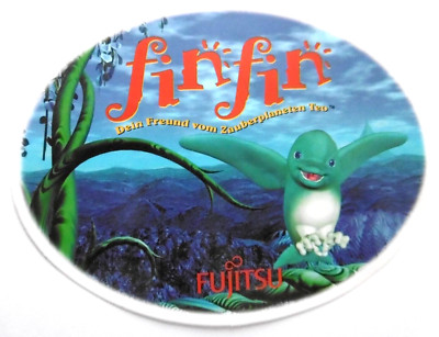 Werbe-Aufkleber Fujitsu fin fin Lebenssimulation KI Spiel Zauberplanet Teo 90er