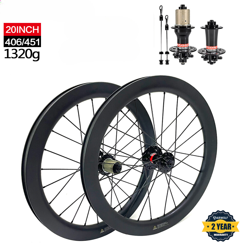 20inch 451 406 Carbon Fiber Folding Bike Wheelset Disc Brake Clincher UD Matte
