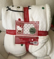 NEW Hello Kitty Sherpa Christmas Blanket Red Green Dots Full/Queen 90 x 90
