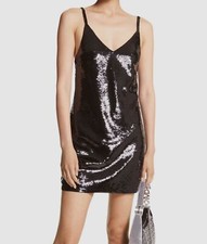 $277 Michael Kors Women's Black Sequined V-Neck Sleeveless Tank Dress Size M