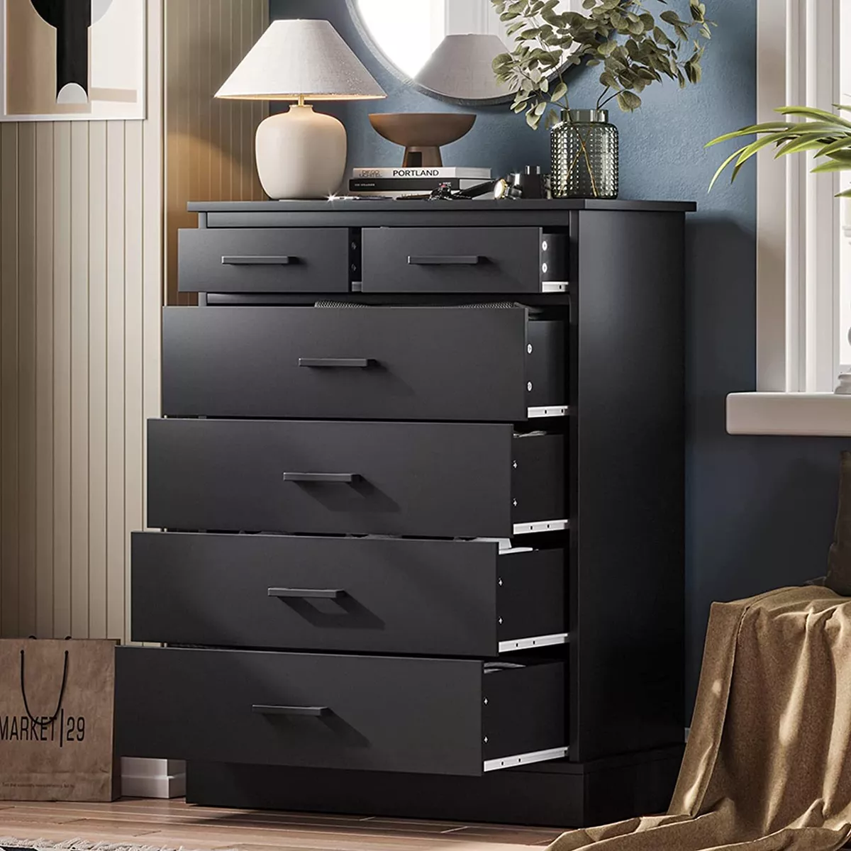 6 drawer 2024 dresser tall black