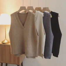 Lady Knitted Vest Tank Tops Sweater Waistcoat Jumper Sleeveless Knitwear Fashion