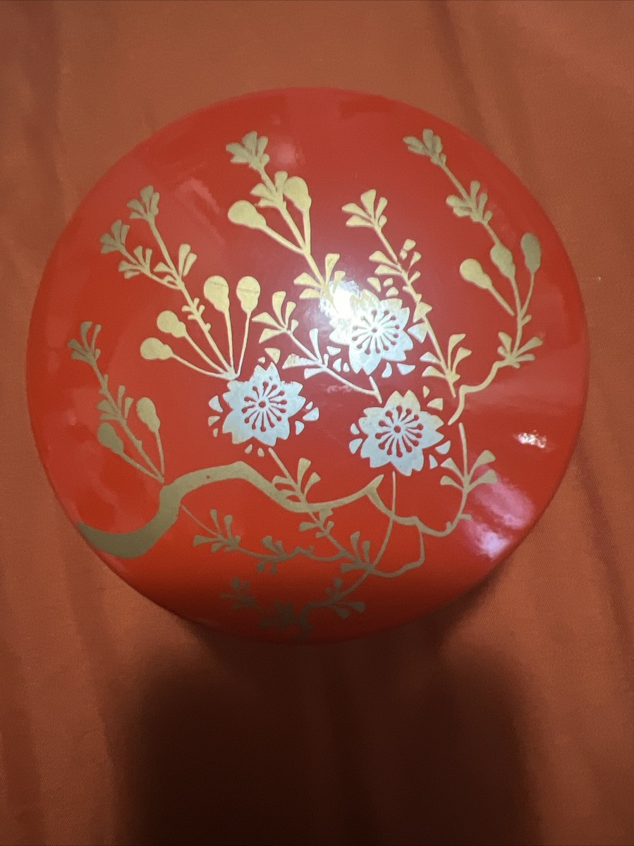コレクションの壺、西洋風 Vintage Japanese Lacquerware Coaster Set Cinnabar Color With