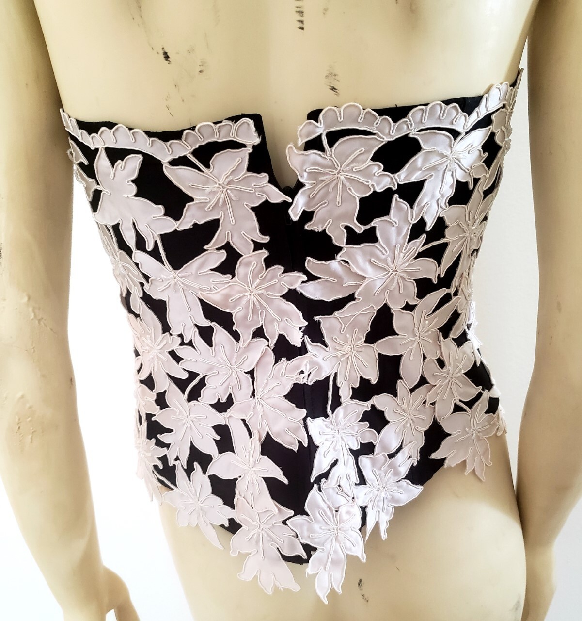 custom bustier strapless top S black white beaded Gem