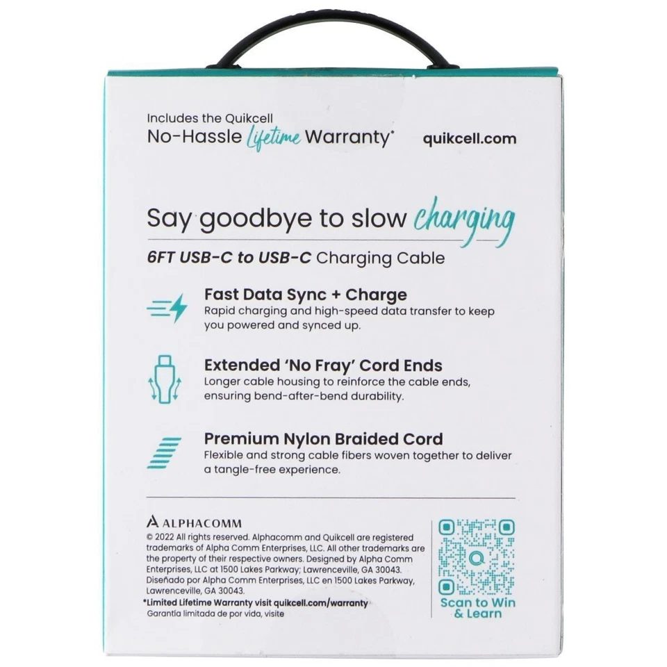 Quikcell 6Ft USB-C to USB-C Charging Cable - Black - Image 2 of 4