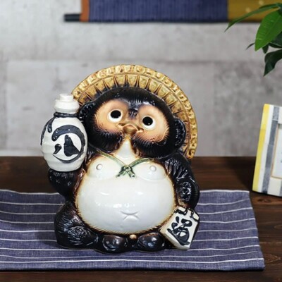 Japanese Shigaraki Yaki Tokkuri Drink Tanuki Raccoon Dog Lucky