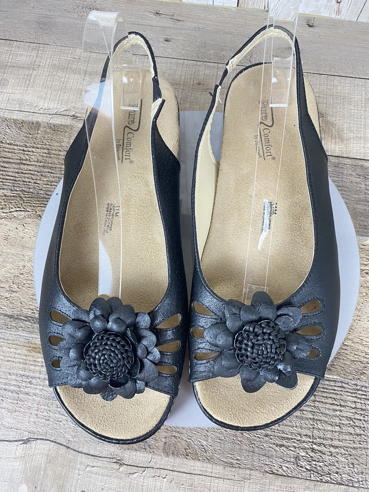 Beacon Pure Comfort Women’s Flower Black Leather Sandals Size 11 M - Image 4 of 4