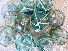 Vintage Japanese Glass Fishing Floats Set - Hokkaido, 10 pcs with Nets