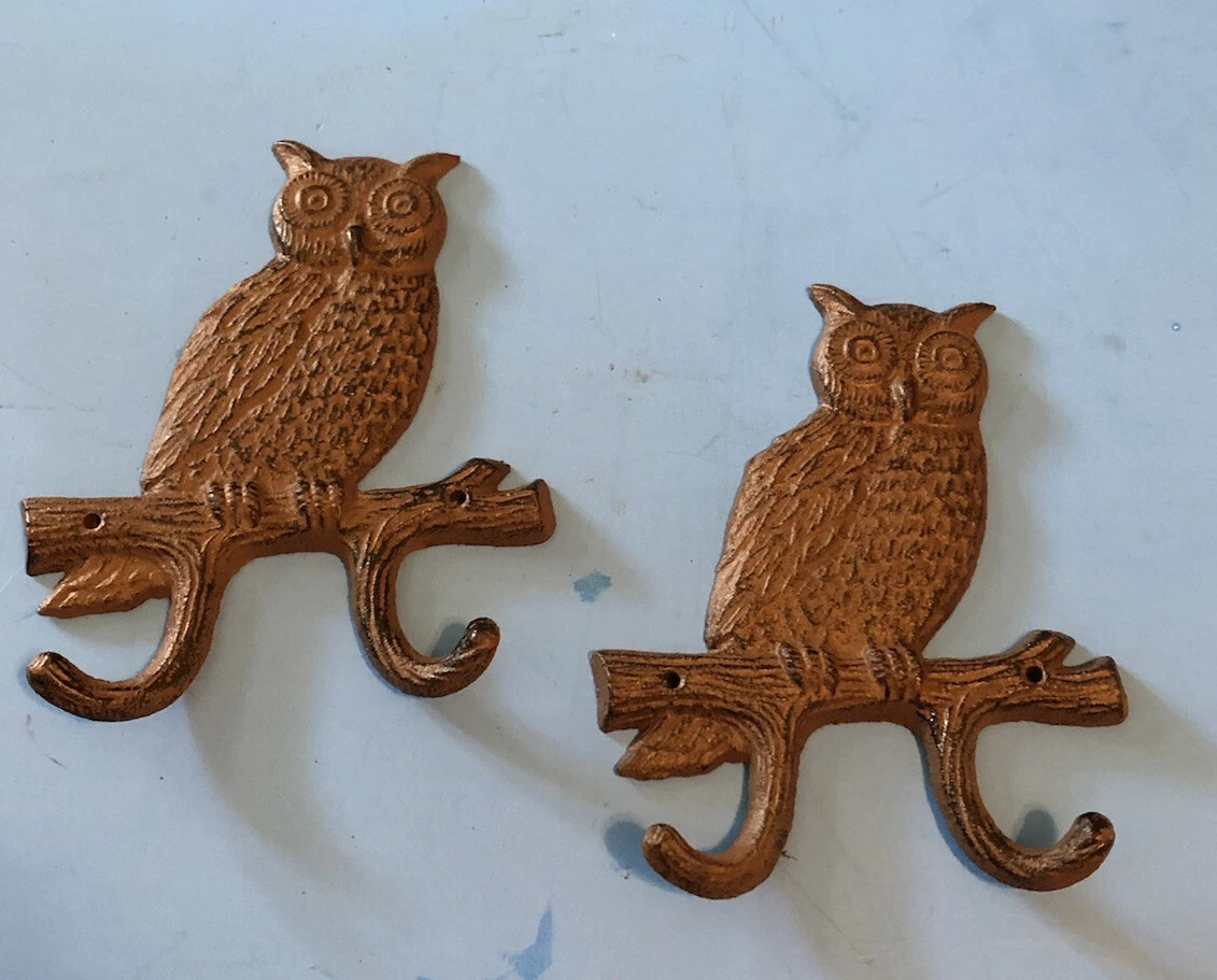 Set Of 2 Owl Double Wall Hooks Key Hooks Coat Hooks Bath Decor Garden Hooks