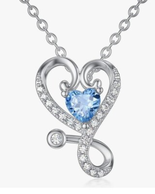 LISTEN TO YOUR HEART Stethoscope Necklace Sterling Silver Nurse Doctor Valentine