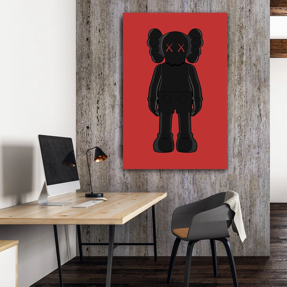 Muñeca de dibujos animados negra decoración de pared Hypebeast lienzo impresión arte pop único regalo de dibujos animados Foto 2 de 4