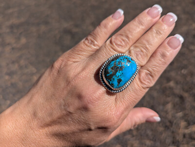 Navajo Kingman Turquoise Ring Sterling Silver Native American Jewelry Sz 8US
