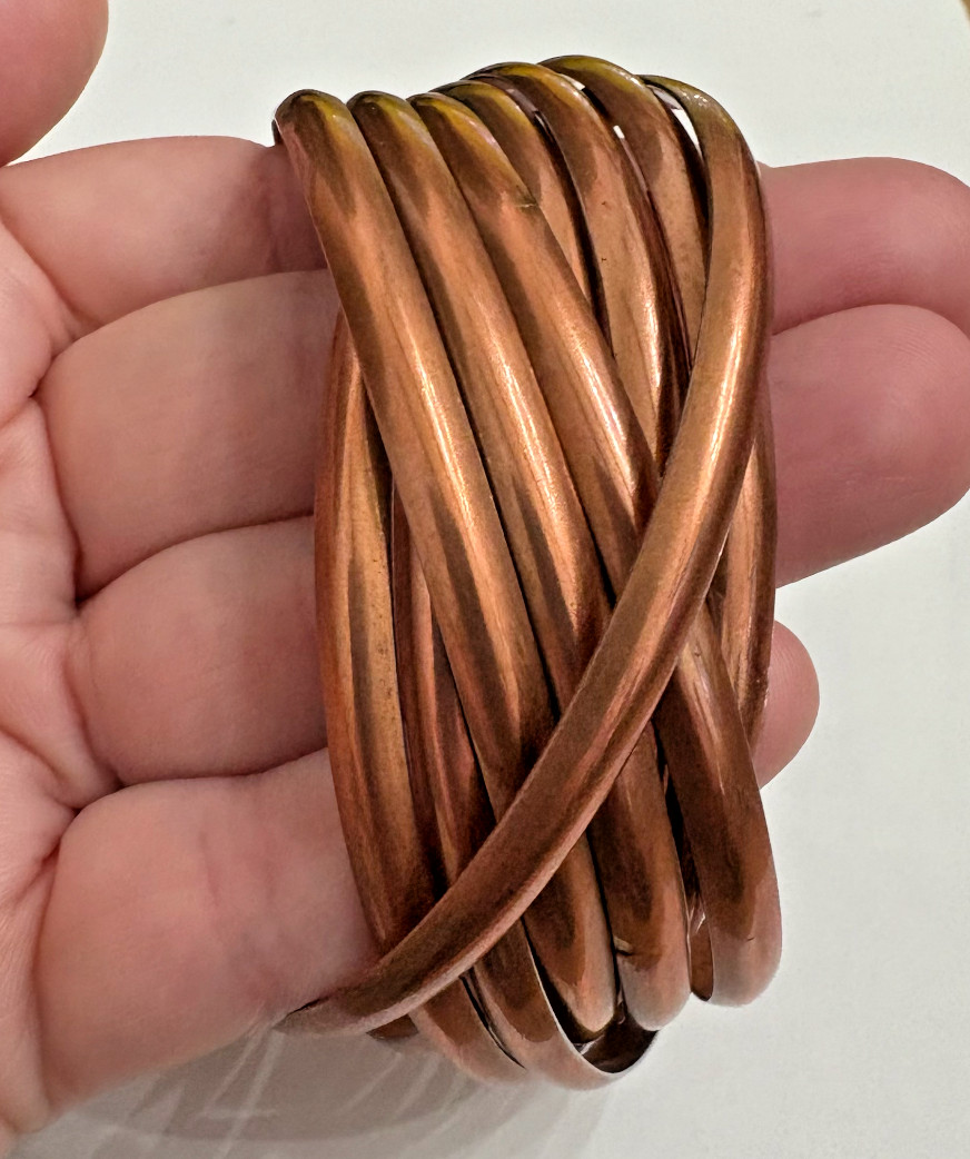 Solid COPPER Bangle bracelets Nine interlocking T… - image 2