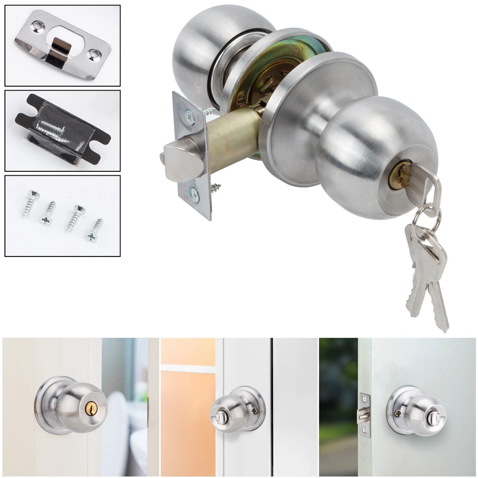 Round Door Knob with Lock Handle Lever Lockset Entry Privacy Passage Internal UK - Image 2 of 4