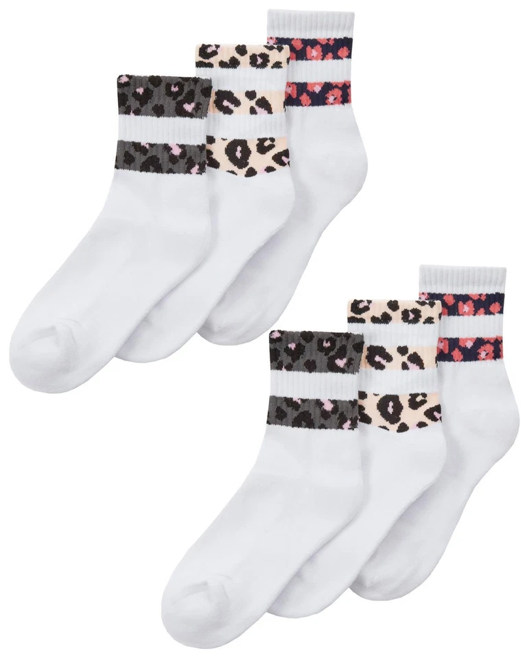 Tiermuster Sport Socken Damen Weiß Gerippt Rundhals Baumwollreich 6 Oder 12 Paar - Bild 1 von 4