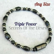 TRIPLE POWER Faceted Magnetic Hematite Bracelet Anklet Necklace W Magnetic Clasp