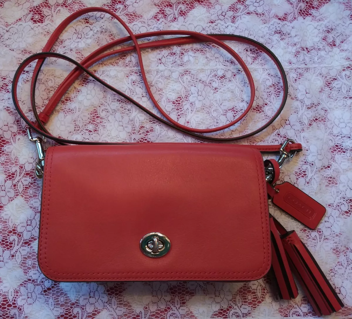 COACH LEGACY Coral Salmon Leather PENNY Turnlock Crossbody #19914