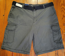 Men's Izod Saltwater Cargo Shorts Size 40 Asphalt Gray Plaid Belt 6 Pockets New
