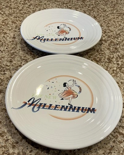 SET OF 2 FIESTA 9” LUNCHEON PLATES THE NEW MILLENNIUM 2000 FIESTAWARE