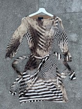 Roberto Cavalli Zebra Y2K Patchwork Wrap Midi Dress Black Whte Ivory Italy