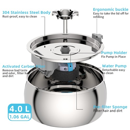 Cat Water Fountain - 4.0L/135oz Flower Design Fountain for Drinking - Large C... - Bild 3 von 8