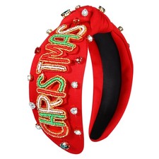 1 PCS Christmas Headband For Women Jeweled Xmas Plaid Crystal Knotted Hairband