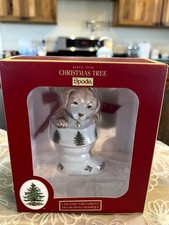 Spode Christmas Tree Ornament Puppy In Stocking, Painted Porcelain, New in Box