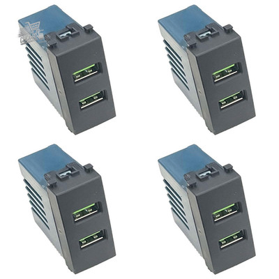 Dual USB Socket Compatible Vimar Arke 5V 2.1A Charger 4 Pieces Color Black