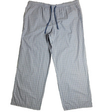 Merona pajama pants mens XXL plaid 100 cotton poplin wide leg lounge blue