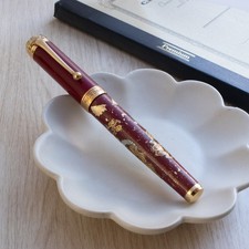 Pluma Estilográfica Aurora Talentum Borgoña Guardián Motivo Fuego Oro 14K M Nuevo en Caja