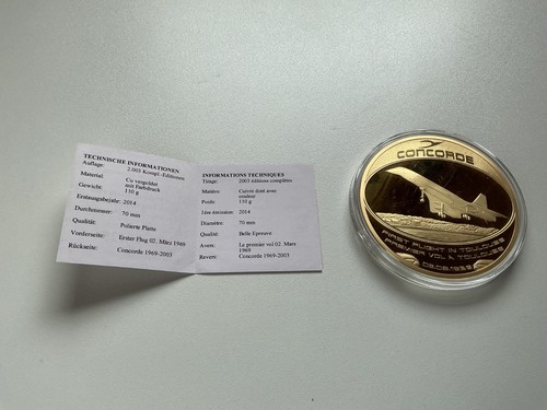 Concorde Gold Plated Coin 001 First Flight Toulouse 2nd March 1969 Ltd Ed 00125