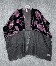 PURPLE BLACK BURNOUT LACE KIMONO VICTORIAN WHIMSIGOTH GOTH BOHO FLORAL SHAWL M/L