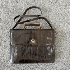 Vintage Brown Eel Skin Leather top Handle Shoulder Crossbody Long Strap Handbag