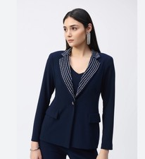 Joseph Ribkof Navy Jacket With Beaded Collar Size 24 UK RRP �365.00