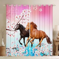 Feelyou Kids Horse Curtains for Bedroom Chic Cherry Blossom Window Curtains G...