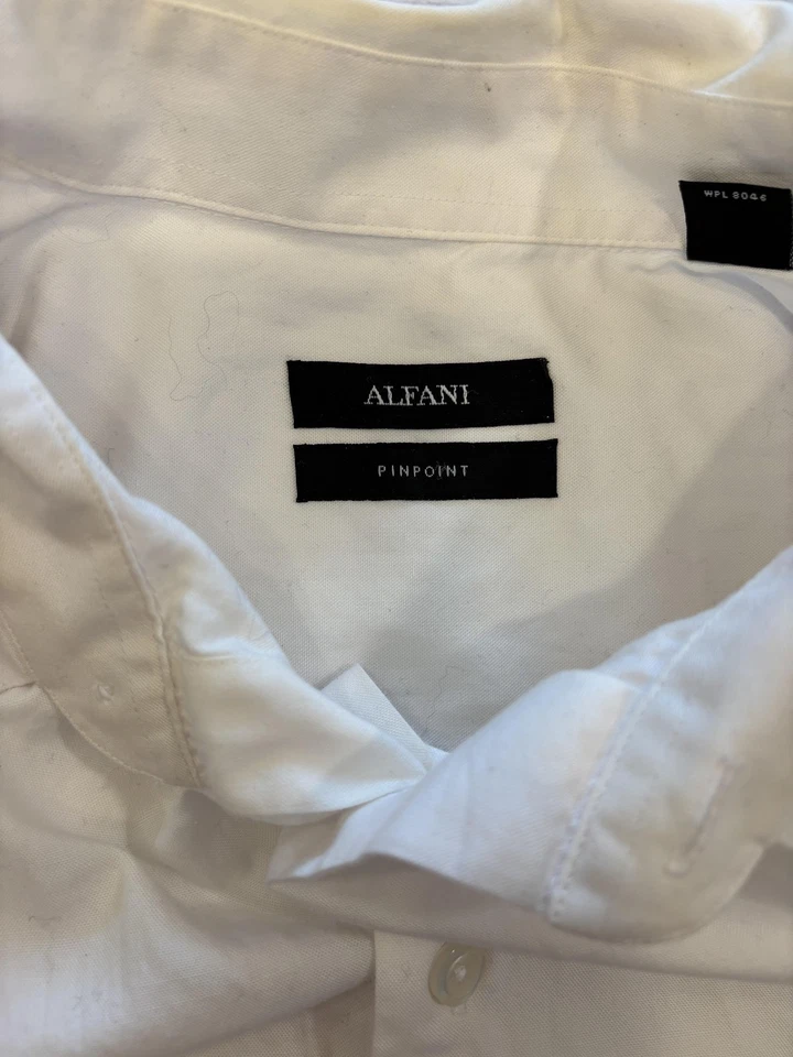 Camisa Alfani Para Hombres XL Blanca Vestido Pinpoint Manga Larga Botón Cuello Punta Frontal Foto 3 de 4