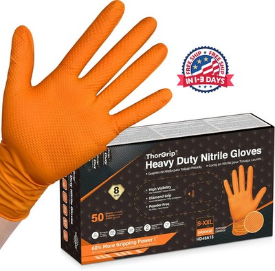 Guantes Industriales De Nitrilo De Color Naranja Para Trabajo Pesado Con Rombos