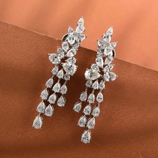 Multishape Natural Diamond Drop Dangle Earrings 14k White Gold Beautiful Gift