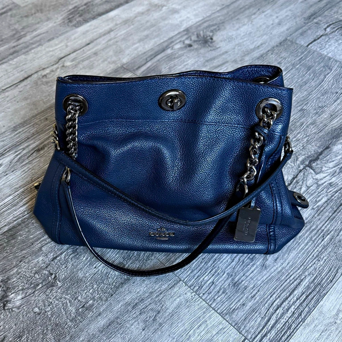 Navy Blue Leather Coach Purse for sale - eBay