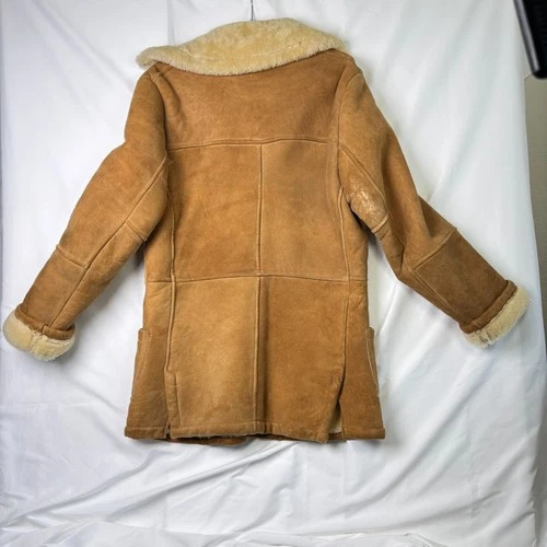 Vtg Ice Age Shearling Coat 70s Mens Medium Brown Suede Leather Rancher Jacket image 12