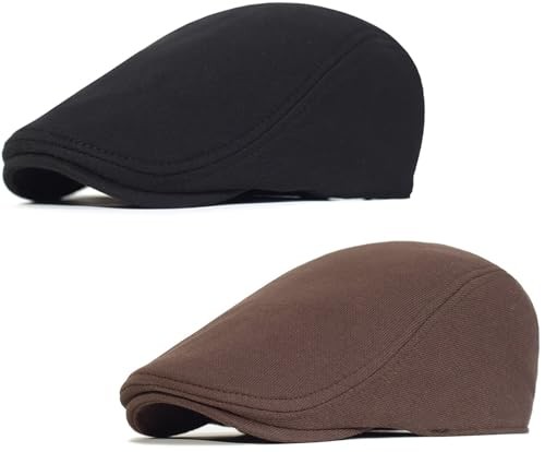 2 Pcs Mens Womens Newsboy Flat Cap Beret Hat Ivy Irish Gatsby Black + Brown