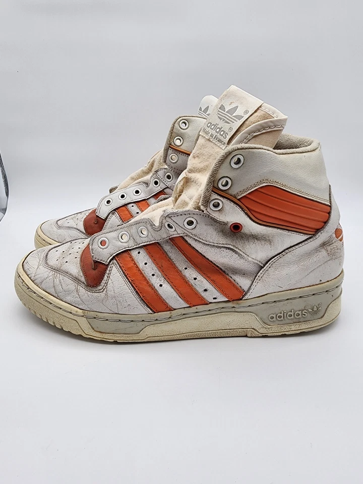 Adidas Hi Tops Vintage Extremadamente Raro Años 80 Naranja/Blanco Hecho en Francia Talla 9.5 Foto 4 de 4
