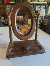 Vintage Wooden Shaving Vanity with Swiveling Mirror