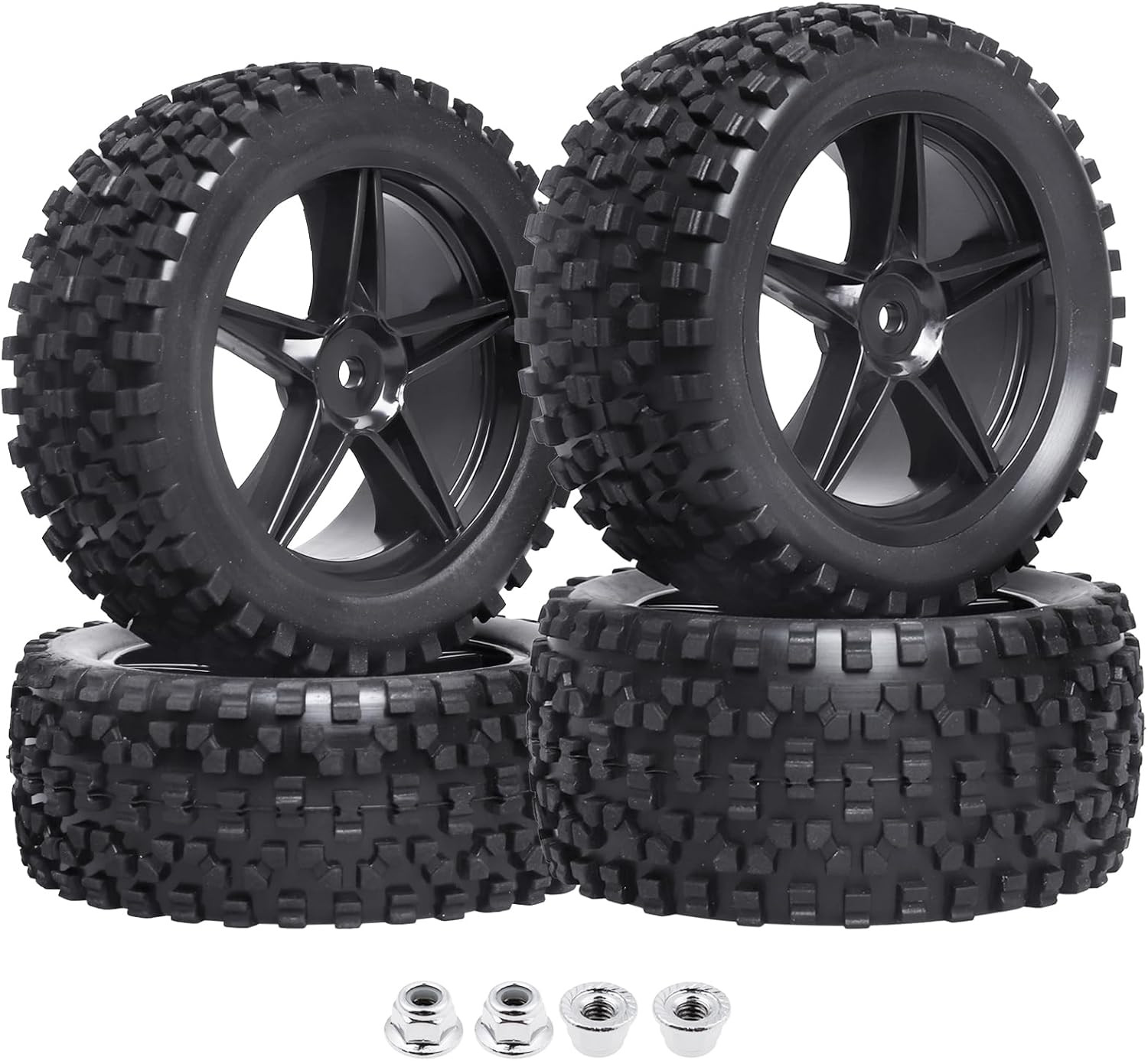 12mm Hex RC Buggy Tires and Wheels Front & Rear for 1/12 1/10 Scale Models Ca...