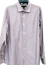 Banana Republic Dress Shirt Mens L 16-16 1/2 Slim Fit Purple Tan Striped Preppy