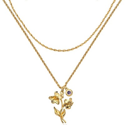 Birth Flower Necklaces for Women 18K Gold Plated Dainty Layered Birth Month - 05
