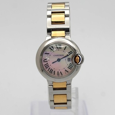 Cartier Ballon Bleu 28mm 18K Gold Steel MOP Dial Quartz Ladies Watch 3009